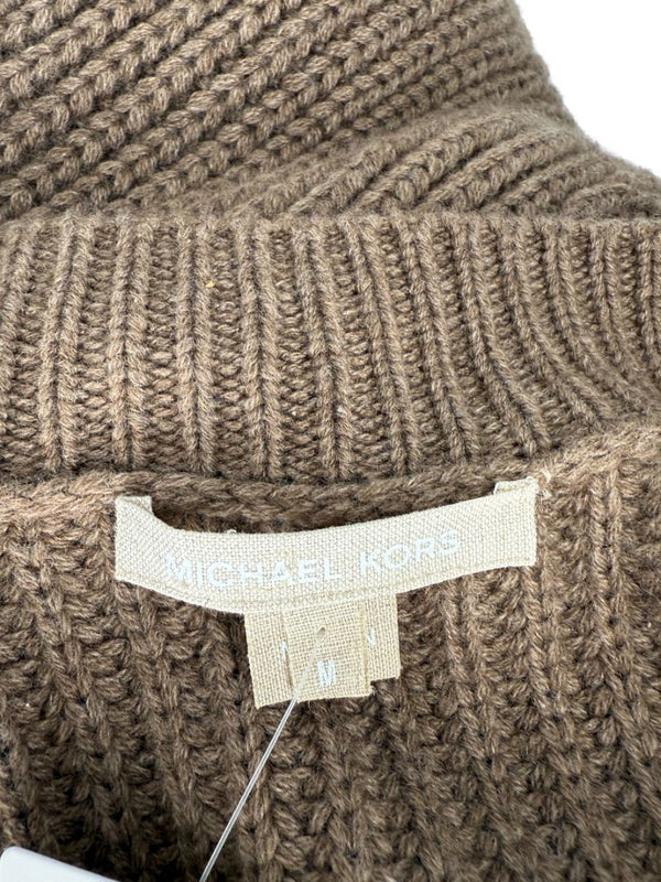 Michael Kors Java Brown Ribbed Cashmere Cardigan w/ Matching Scarf – Size M