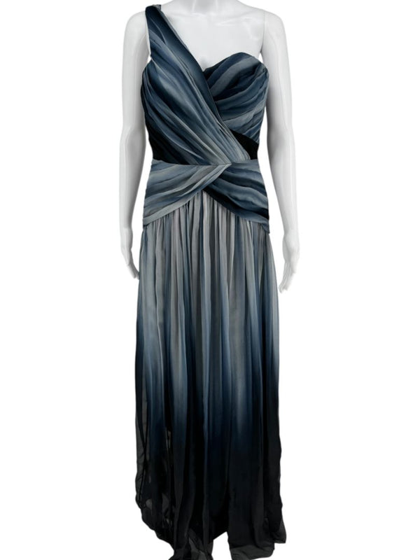 Pamella Roland Sapphire Multi Silk Draped One-Shoulder Gown – Size 6