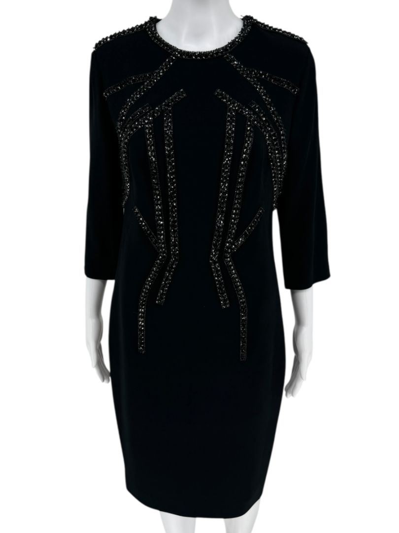Pamella Roland Black Crepe Embellished Shift Dress – Large