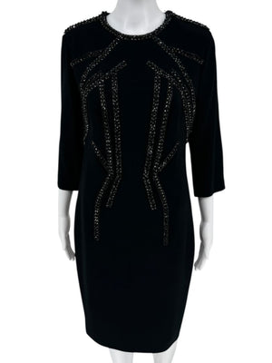 Pamella Roland Black Crepe Embellished Shift Dress – Large