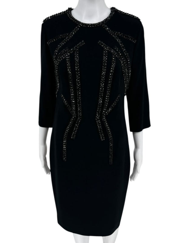 Pamella Roland Black Crepe Embellished Shift Dress – Large