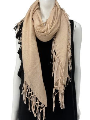 Brunello Cucinelli Beige Cashmere & Silk Fringed Scarf – 45" x 45"