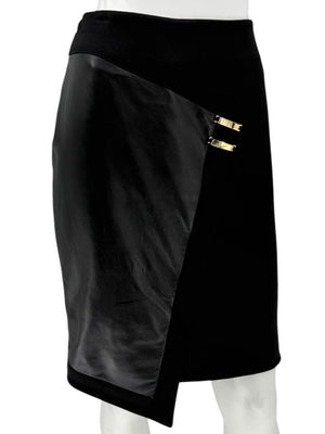 Pamella Roland Black Skirt with Leather Panel & Gold Zipper - Large