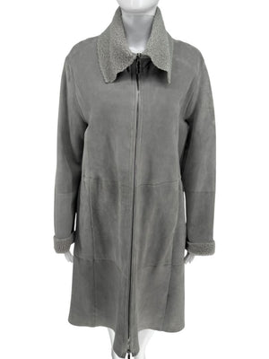 Hugo Boss Grey Shearling-Lined Suede Coat – Size Large