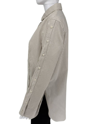 Akris Punto Beige & White Stripe Button Detail Blouse – Size US 10