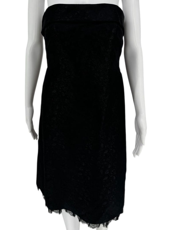 Pamella Roland Black Jacquard Strapless Dress – Large