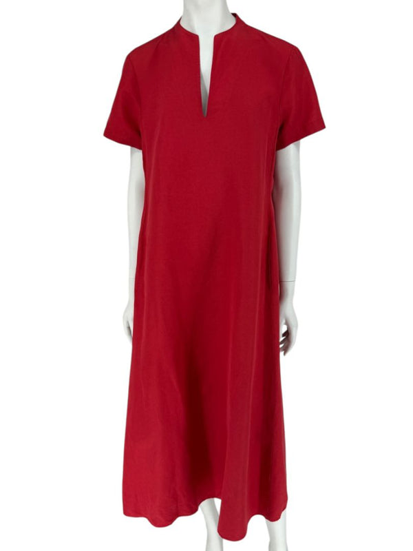 Lafayette 148 New York Red Linen-Blend Midi Dress – Size M