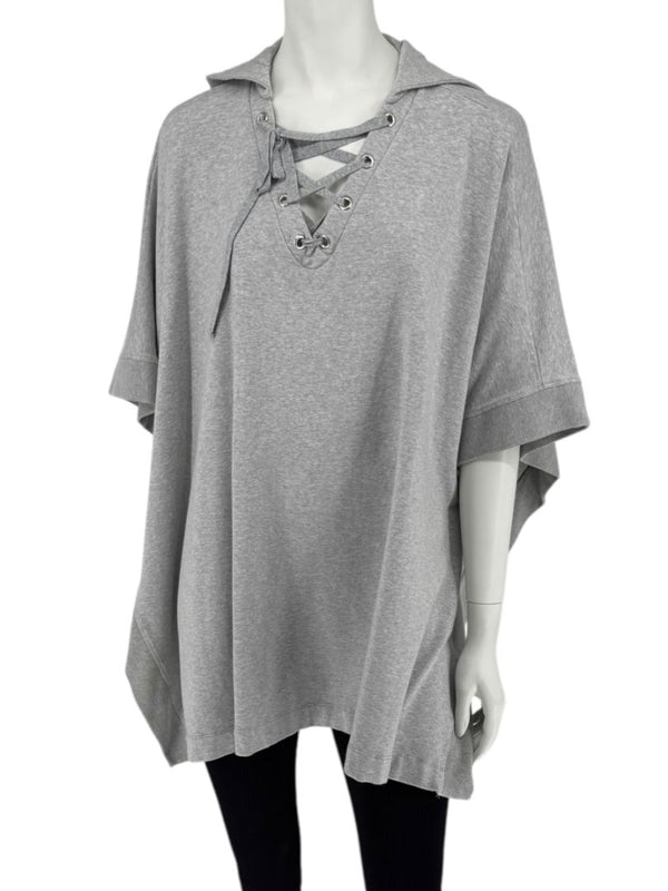 L’Agence Gray Viscose-Silk Hoodie Poncho – One Size