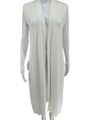 Max Mara White Knit Sleeveless Swim Cover-Up with Beaded Side Ties – Size M