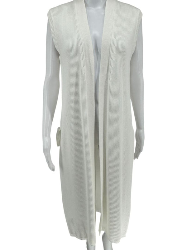 Max Mara White Knit Sleeveless Swim Cover-Up with Beaded Side Ties – Size M