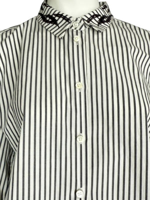 Brunello Cucinelli Gray & White Vertical Stripe Embroidered Collar Shirt – Size XL