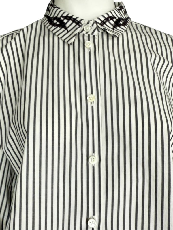 Brunello Cucinelli Gray & White Vertical Stripe Embroidered Collar Shirt – Size XL