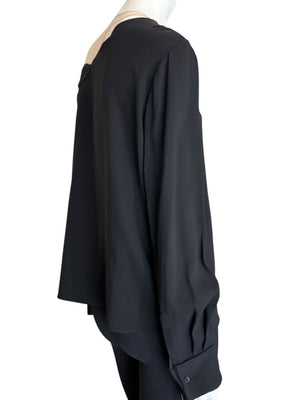 Oscar de la Renta Resort 2019 Black Silk Embroidered Illusion Neck Blouse – Size 8 - NWT