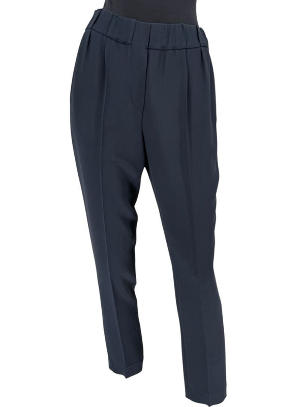 Brunello Cucinelli Navy Tapered Silk-Blend Pants – Size IT 44 (US 8)