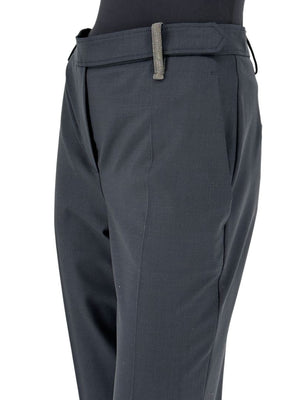 Brunello Cucinelli Charcoal Wool-Blend Trousers with Monili Detail – Size IT 46 (FR 42 / US 10 / DE 40)