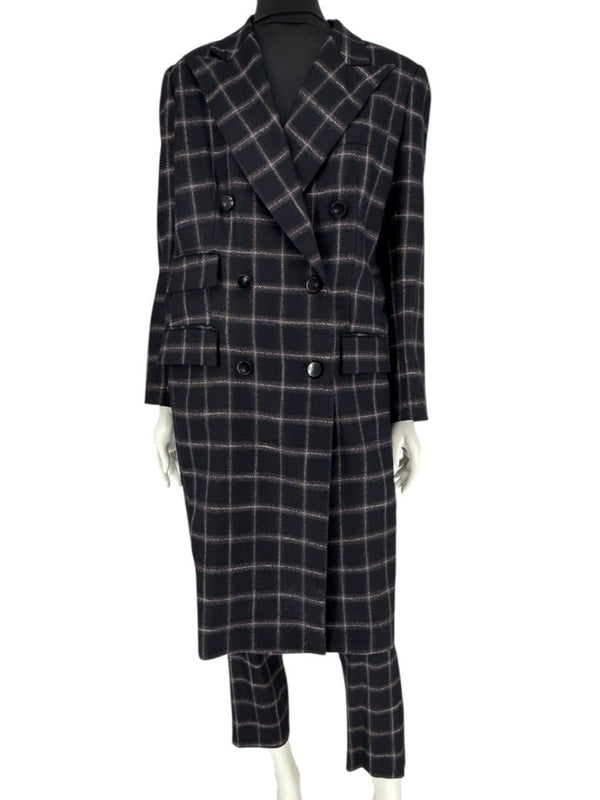 Pamella Roland Black & Gray Windowpane Plaid Pantsuit – Large