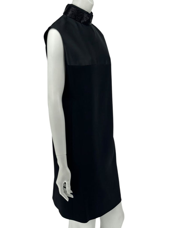 Pamella Roland Black Sleeveless Beaded Collar Shift Dress – L