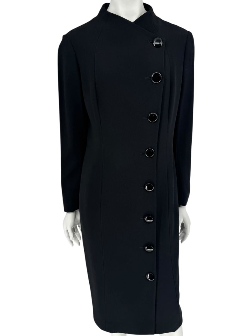 Pamella Roland Black Asymmetric Button-Front Dress - Large