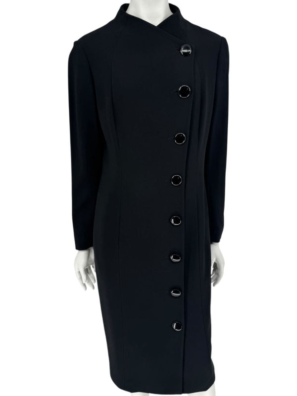 Pamella Roland Black Asymmetric Button-Front Dress - Large