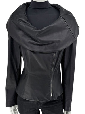 Armani Collezioni Black Leather Sculpted Jacket – Size 12