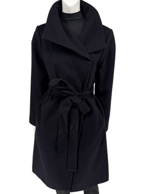 Pamella Roland Wide Shawl Collar Black Wool Belted Coat - Large