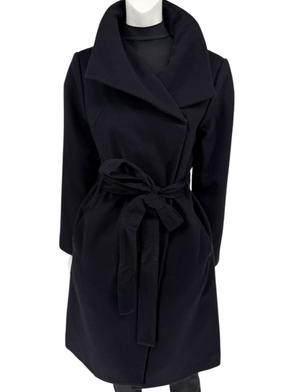 Pamella Roland Wide Shawl Collar Black Wool Belted Coat - Large