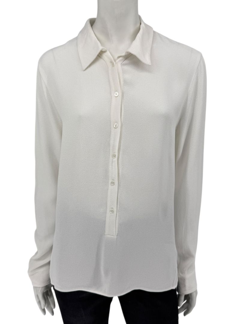 Akris Bergdorf Goodman White Textured Button-Front Blouse – Size 12