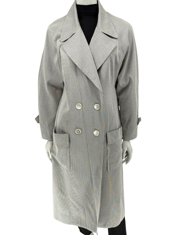 Pamella Roland Grey Cape Style Trench Jacket Double Breasted – Large