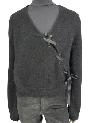 Christian Dior Black Angora-Wool Wrap Sweater – Size 44 (FR) / 12 (US)