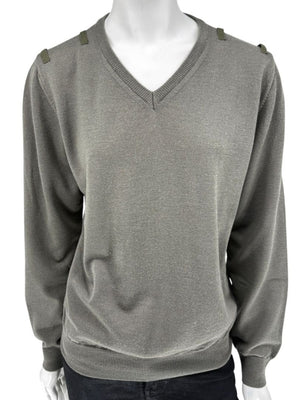 Burberry London Sage Green Merino Wool Military Sweater – Mens Size S