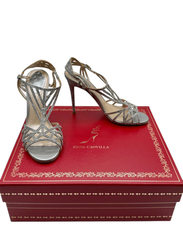 René Caovilla Silver Crystal-Embellished Sandals – Size 39 - BNIB