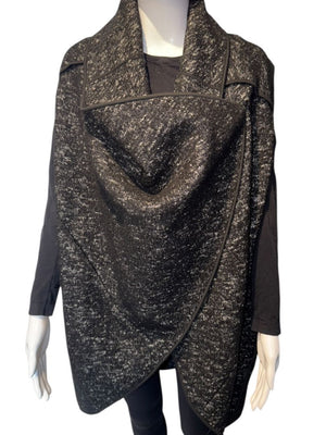 Donna Karan New York Black & White Wool Blend Sleeveless Open-Front Cardigan – Size S