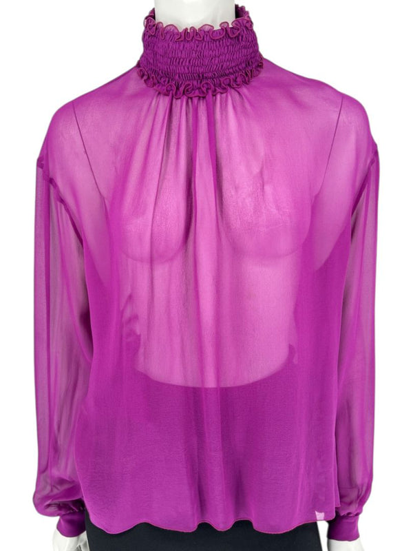 Chanel Fuchsia Silk High-Neck Blouse – Fall 2001 FR 42