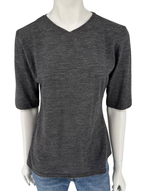 René Lezard Charcoal Gray V-Neck Knit Top – Large