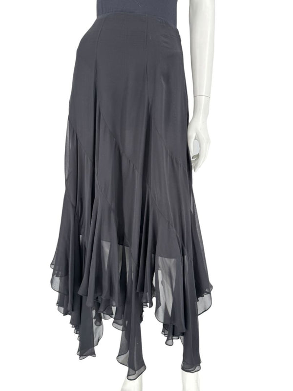 Dana Buchman Black Silk Asymmetric Ruffle Skirt – Size 12