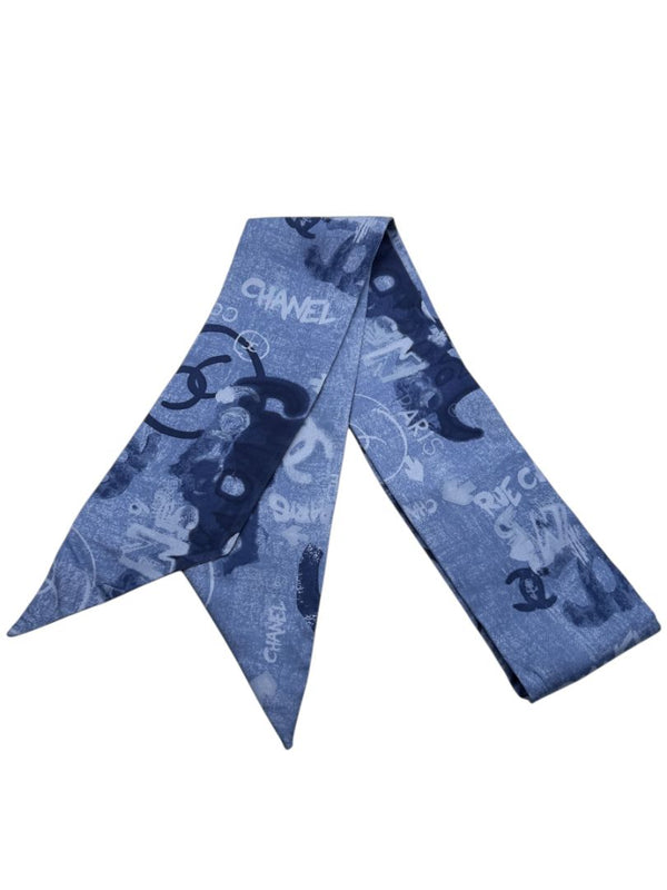 Chanel Oversized “Twilly” CC Logo Print Silk Scarf