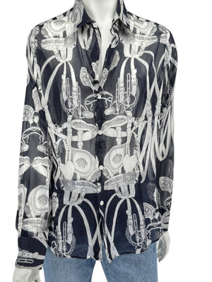 Craig Taylor Elegant Black & White Equestrian-Print Long-Sleeve Shirt – Size XL