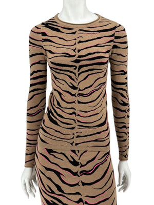 Stella McCartney Tan & Black Tiger-Stripe Knit Pencil Skirt – Size 34