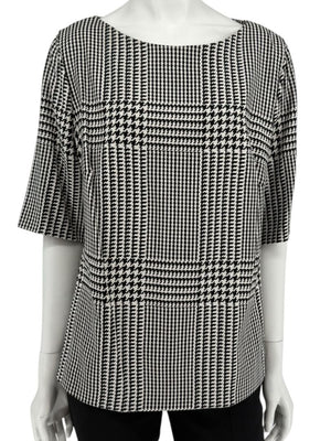 Escada Black & Ivory Houndstooth Knit Top – Size EU 44 (US 14)