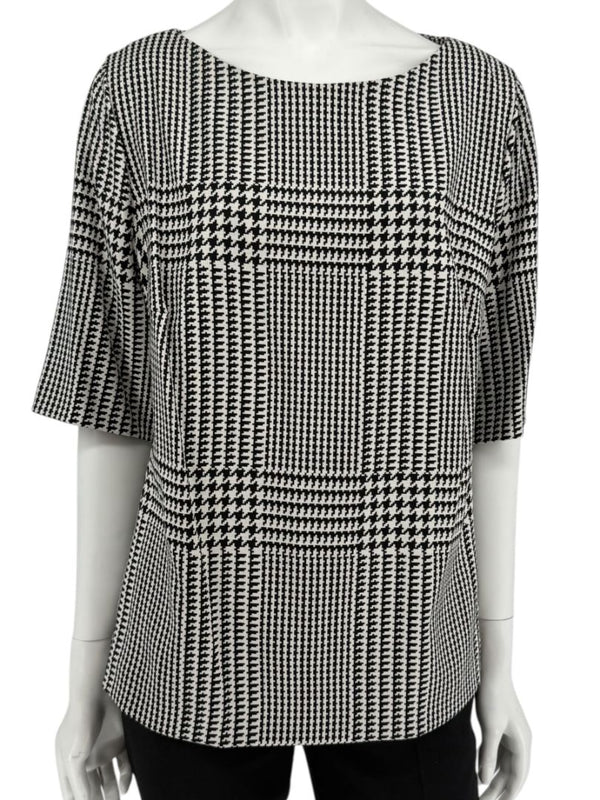 Escada Black & Ivory Houndstooth Knit Top – Size EU 44 (US 14)