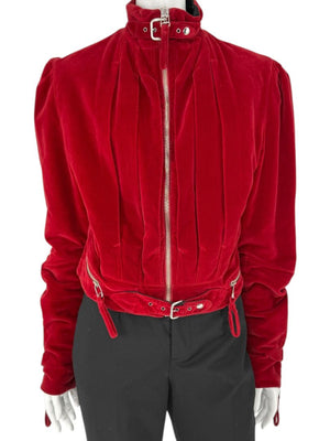 Jean Paul Gaultier Homme Oxblood Velvet Moto-Style Jacket – Size 52 (Men’s)