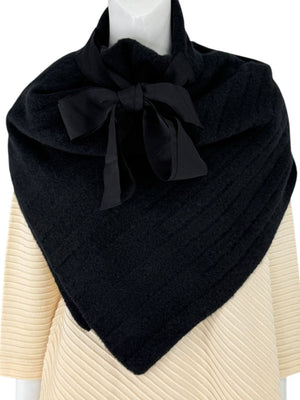 KZ_K Studio Modernisma Black Ridged Scarf with Tonal Grosgrain Ties – One Size