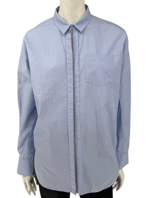 Brunello Cucinelli Light Blue Cotton Button-Front Shirt with Monili Trim – Size XL