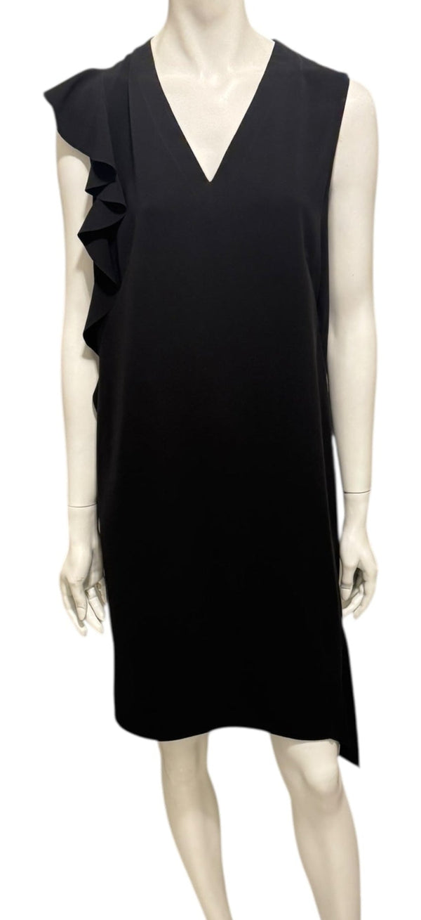 Akris Black Asymmetric Ruffle V-Neck Mini Dress – Size US 10