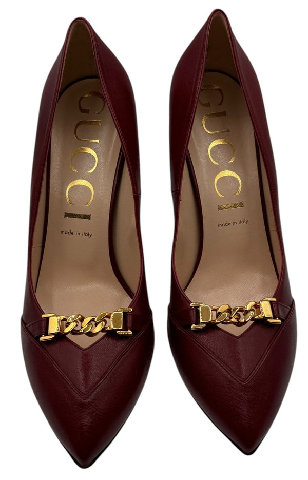 Gucci Sylvie Chain Leather Pumps - Size 42- NWT
