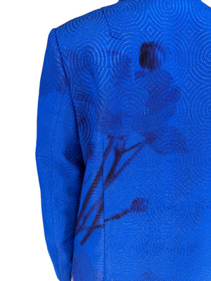 Dries Van Noten Two Button Cobalt/Purple/Black and Ivory textured Moire Topper/Jacket/ ¾ Coat