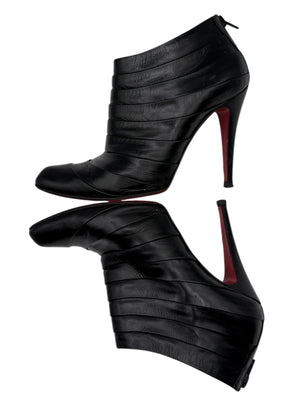 Christian Louboutin  Black Pleated Leather Orniron 100 Ankle Boots - Size 39