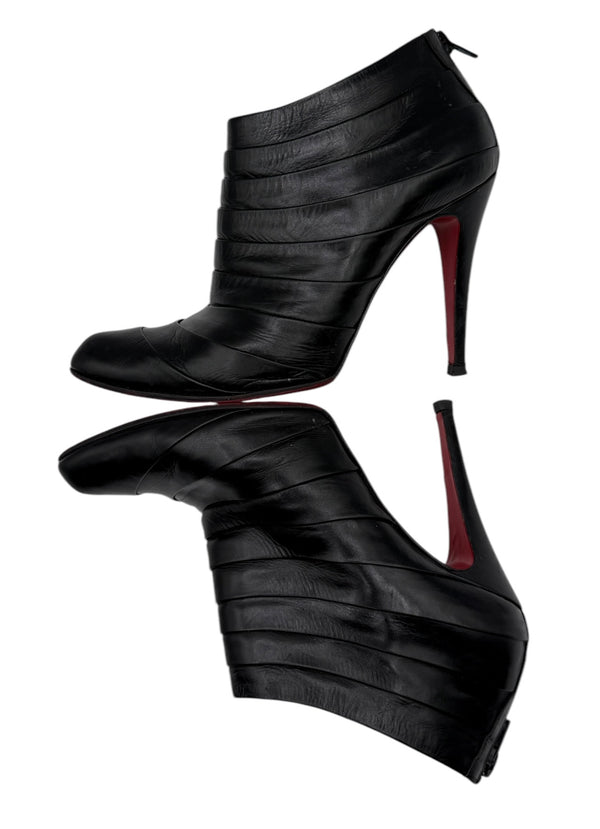 Christian Louboutin  Black Pleated Leather Orniron 100 Ankle Boots - Size 39