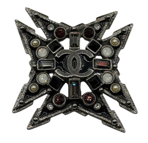 Chanel Strass & Faux Pearl Maltese Cross CC Brooch Pendant