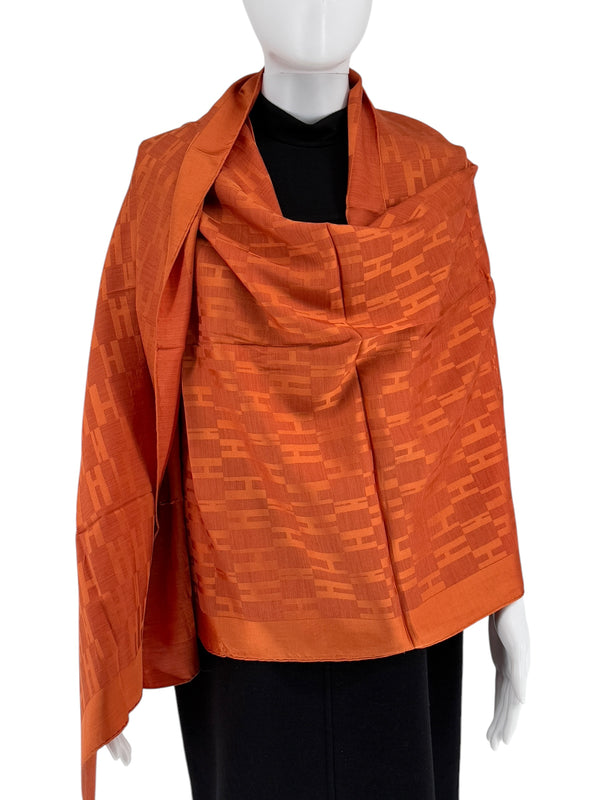 Hermes Façonnée Grand H Jacquard Scarf - Orange